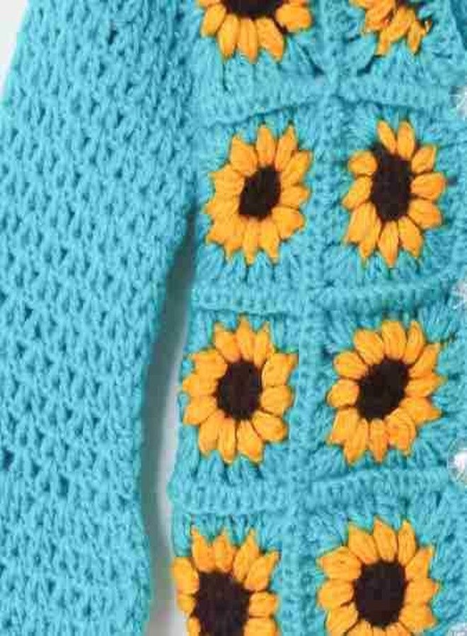 KNIT GEMS Elegant Woven Embroidery v Neck Baby Cardigans for Kids | Knitted Wool | Warm Sweater Pullover Cardigan for Infant | Toddler | Baby Girl | Winter wear for Kids (Turquoise) - Image 4