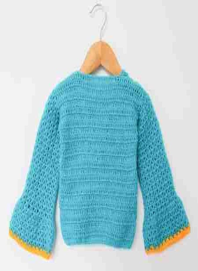 KNIT GEMS Elegant Woven Embroidery v Neck Baby Cardigans for Kids | Knitted Wool | Warm Sweater Pullover Cardigan for Infant | Toddler | Baby Girl | Winter wear for Kids (Turquoise) - Image 3