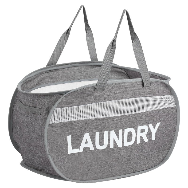 Bemkoo Collapsible Laundry Baskets, Foldable Clothes Hamper with Reinforced Handles, Sturdy Pop Up Hampers for Laundry, Tear Proof & Easy to Carry Laundry Hamper for Home, Apartment, Dorm, Travel Grey - Image 1