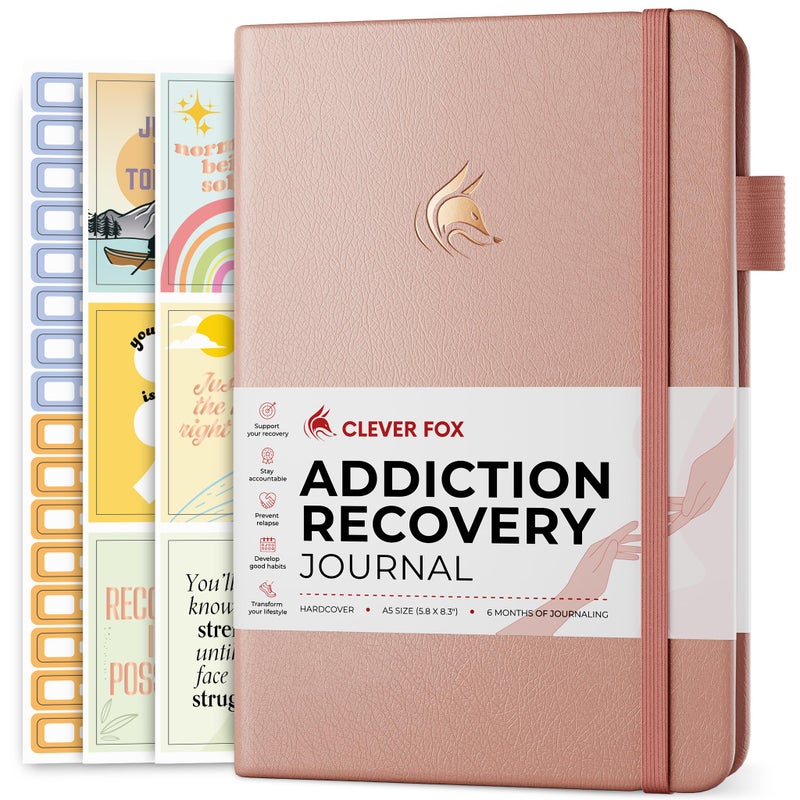 Clever Fox Addiction Recovery Journal â€“ Addiction Treatment Planner & Workbook â€“ Daily Sobriety Journal for Recovery Progress, A5 (Rose Gold) - Image 1