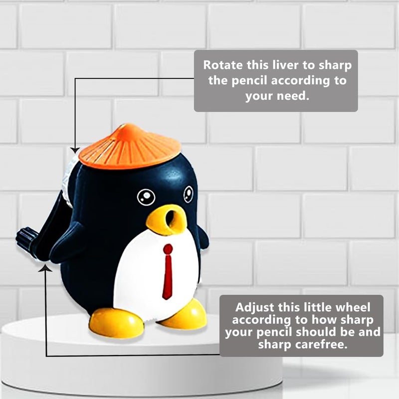 Shoppersduniya Shoppersduniya Cute Cartoon Penguin Shaped Pencils/Pencil Sharpener, Table Sharpener Machine School Stationary Gift for Kids Dust Compartment (Pack of 1, Random Color Red,Pink,Purple and Orange) - Image 4