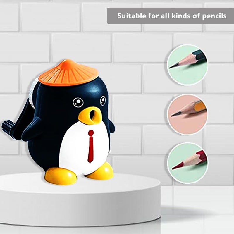 Shoppersduniya Shoppersduniya Cute Cartoon Penguin Shaped Pencils/Pencil Sharpener, Table Sharpener Machine School Stationary Gift for Kids Dust Compartment (Pack of 1, Random Color Red,Pink,Purple and Orange) - Image 2