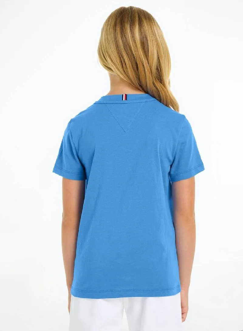 TOMMY HILFIGER Kids' Essential Logo Featuring a Crew Neck T-Shirt -  Pure cotton, Blue