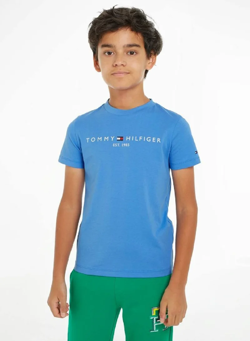 TOMMY HILFIGER Kids' Essential Logo Featuring a Crew Neck T-Shirt -  Pure cotton, Blue