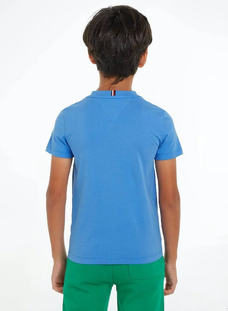 TOMMY HILFIGER Kids' Essential Logo Featuring a Crew Neck T-Shirt -  Pure cotton, Blue