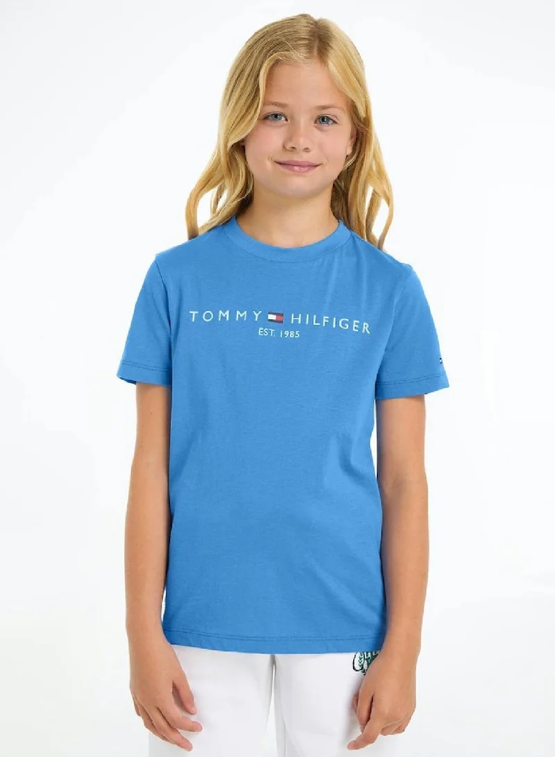 TOMMY HILFIGER Kids' Essential Logo Featuring a Crew Neck T-Shirt -  Pure cotton, Blue