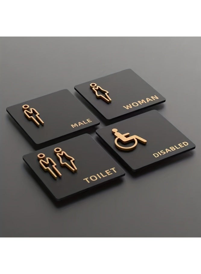 1pc Acrylic Bathroom Sign, Adhesive Backed for Door Installation, Plastic Surface Mounting, Men/Women Restroom/WC Symbol, Bathroom Identification, Stylish Creative Decorative Design, 3D Icon, Unisex Restroom Door Plate, 11.99*11.99cm - Image 1