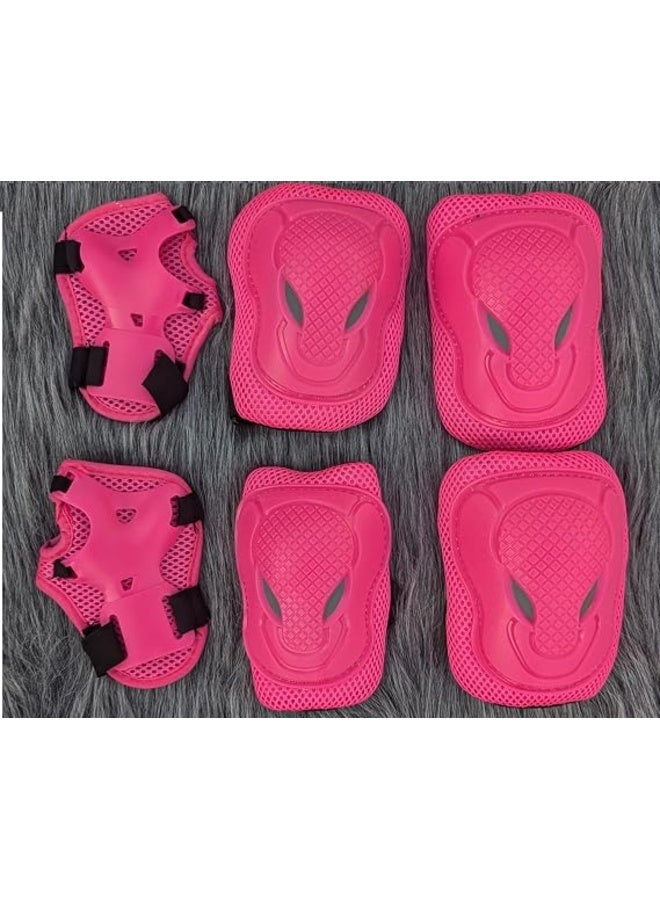 Kids Protective Gear Set, Knee Elbow Pads & Wrist Guards for Skateboarding Cycling Scooters Skates, 6-Piece, Pink - Image 3