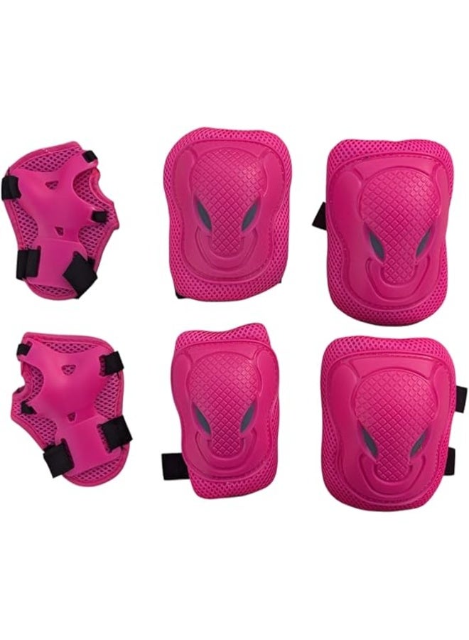 Kids Protective Gear Set, Knee Elbow Pads & Wrist Guards for Skateboarding Cycling Scooters Skates, 6-Piece, Pink - Image 1