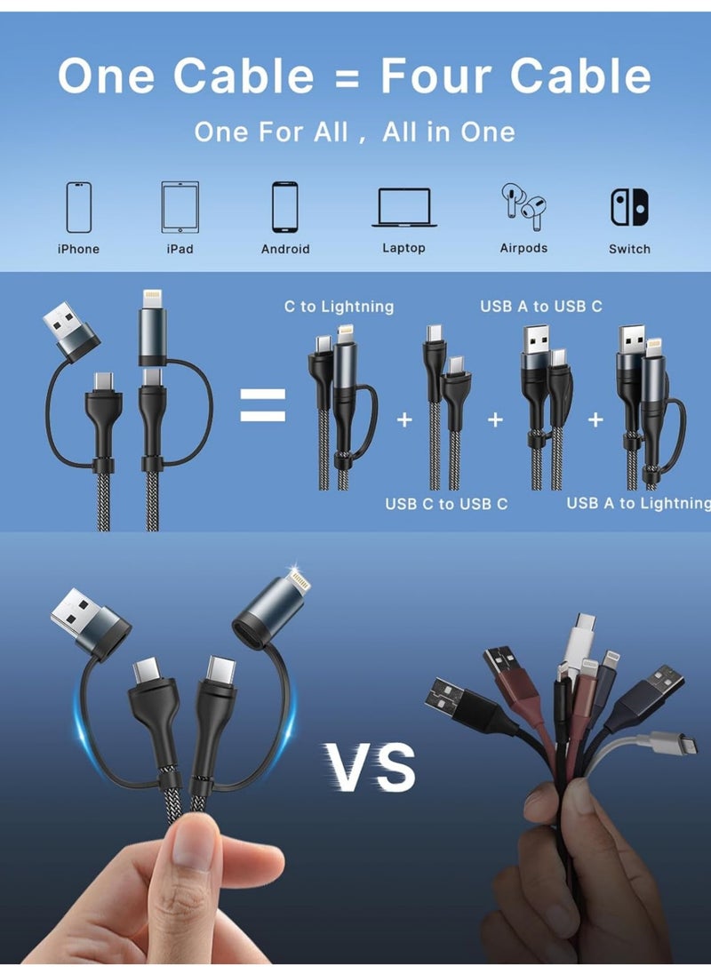Rock Pow USB C Lightning Adapter Cable 120W USB C to USB C Adapter Cable 1.2m PD Fast Charging Cable 4 in 1 USB Multi Cable for iPhone 15 14 13 MacBook Pro 2023 iPad Mini 6 Samsung Galaxy S22 S21 S20  - Image 2