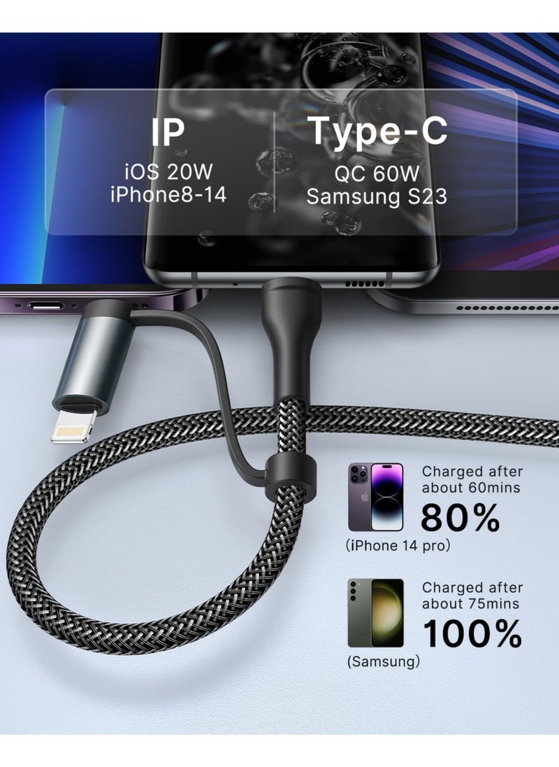 Rock Pow USB C Lightning Adapter Cable 120W USB C to USB C Adapter Cable 1.2m PD Fast Charging Cable 4 in 1 USB Multi Cable for iPhone 15 14 13 MacBook Pro 2023 iPad Mini 6 Samsung Galaxy S22 S21 S20  - Image 3