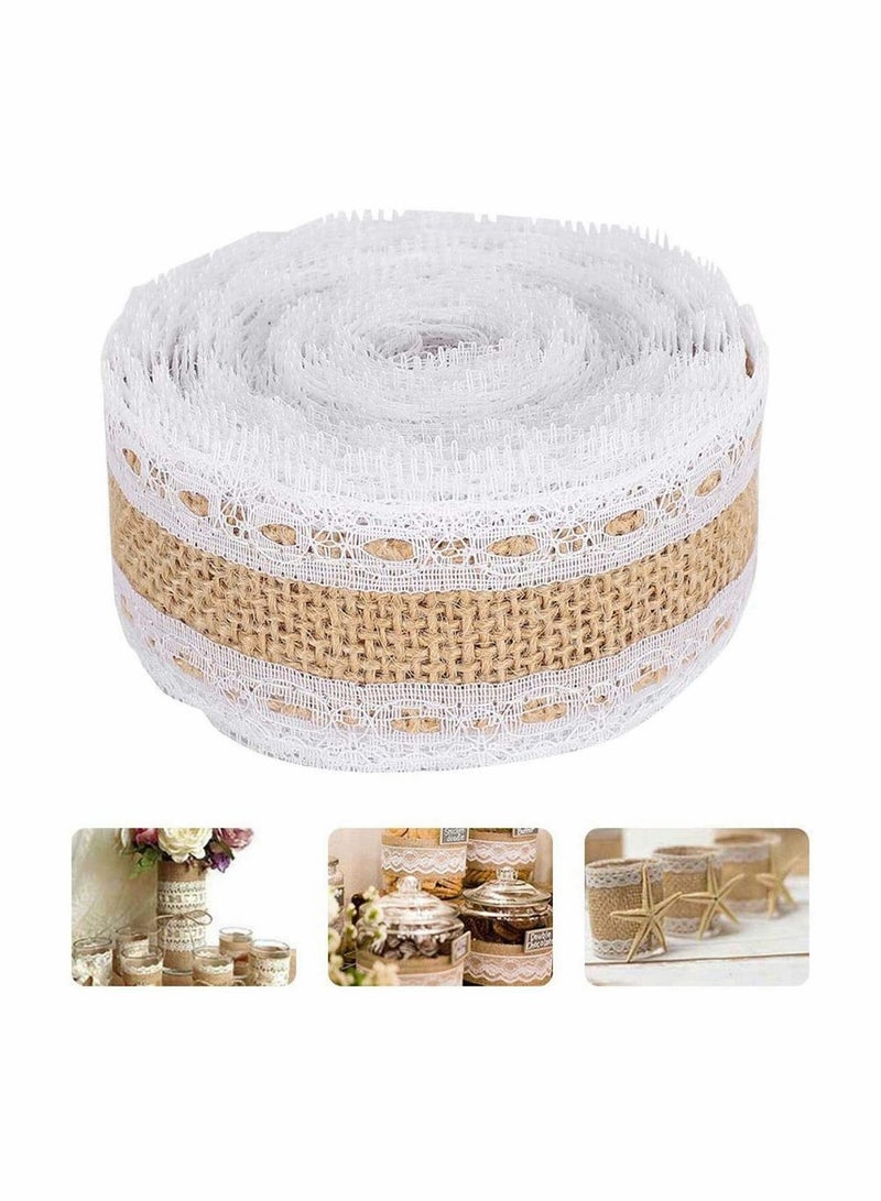 Excefore Lace Linen Roll With Pin Natural Multi-Purpose Lace Burlap Roll for Gift Wrap Wedding DIY Handmade Christmas Wedding Crafts Decoration Lace Arts and Crafts Burlap - 2 M 1 Roll - Image 1