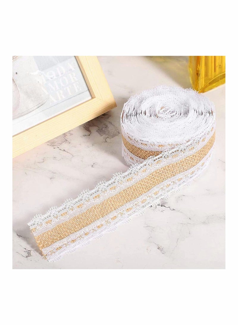 Excefore Lace Linen Roll With Pin Natural Multi-Purpose Lace Burlap Roll for Gift Wrap Wedding DIY Handmade Christmas Wedding Crafts Decoration Lace Arts and Crafts Burlap - 2 M 1 Roll - Image 2