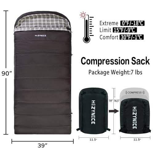 HiZYNICE Sleeping Bags for Adults Large Wide Cold Weather 0 Degree XL XXL Plus Size Oversized,Olive Brown Right Zip - Image 2