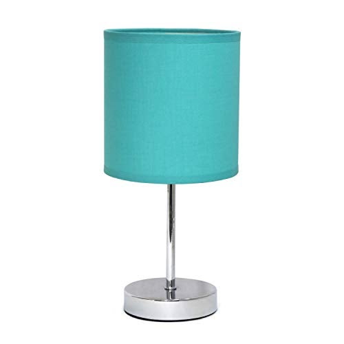 Simple Designs LT2007-BLU Chrome Mini Basic Table Lamp with Fabric Shade, Blue Turquoise - Image 1