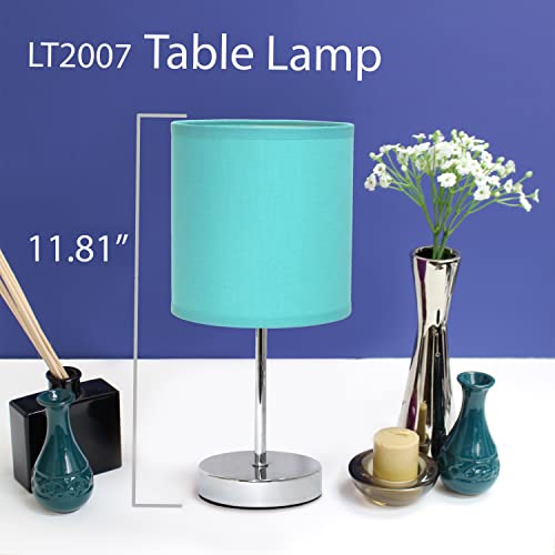 Simple Designs LT2007-BLU Chrome Mini Basic Table Lamp with Fabric Shade, Blue Turquoise - Image 2