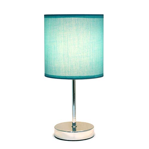 Simple Designs LT2007-BLU Chrome Mini Basic Table Lamp with Fabric Shade, Blue Turquoise - Image 3