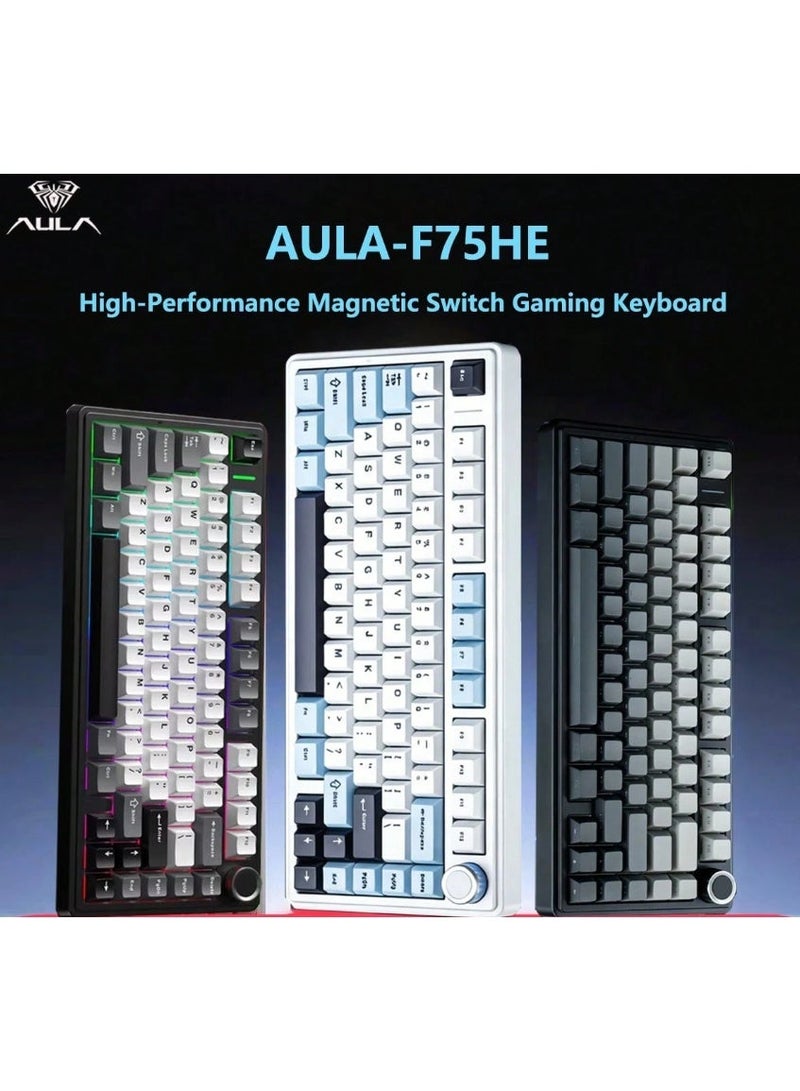 AULA F75 HE Gaming Keyboard with Magnetic Switches, 3-Mode, BT/2.4G/USB-C, 8000Hz Polling Rate, 4000mAh Battery, Supports DKS and SOCD, Adjustable Playback, Color (Black/Gray Gradient) - Image 2