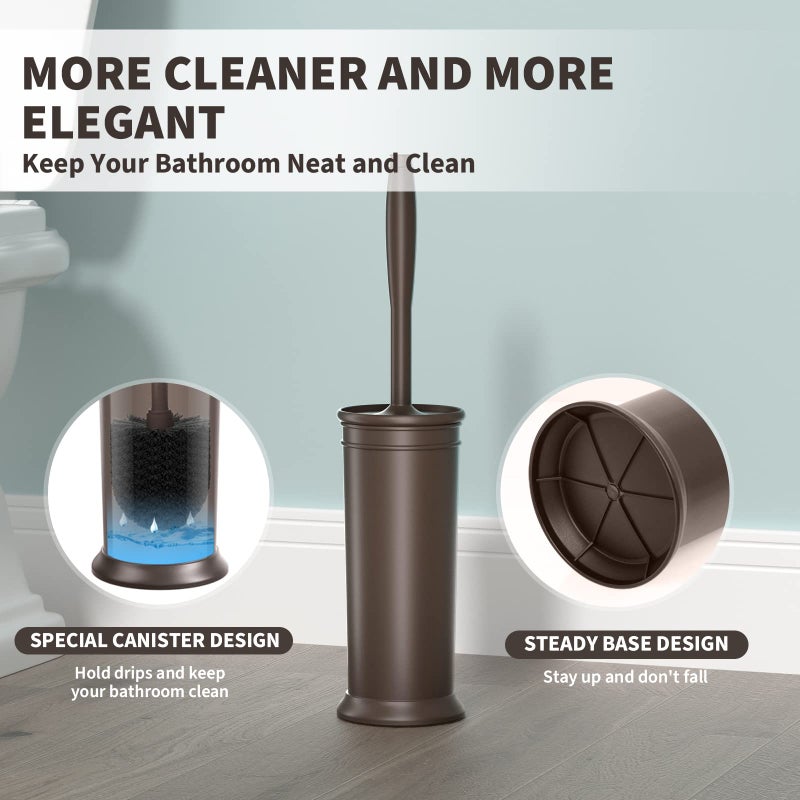 uptronic Toilet Brush and Holder 2 Pack, Toilet Bowl Brush with Extra Long Handle, Toilet Scrubber and Covered Holder, Toilet Brushes for Bathroom-Space Saving, Covered Brush, Durable, Deep Cleaning(Bronze) - Image 5