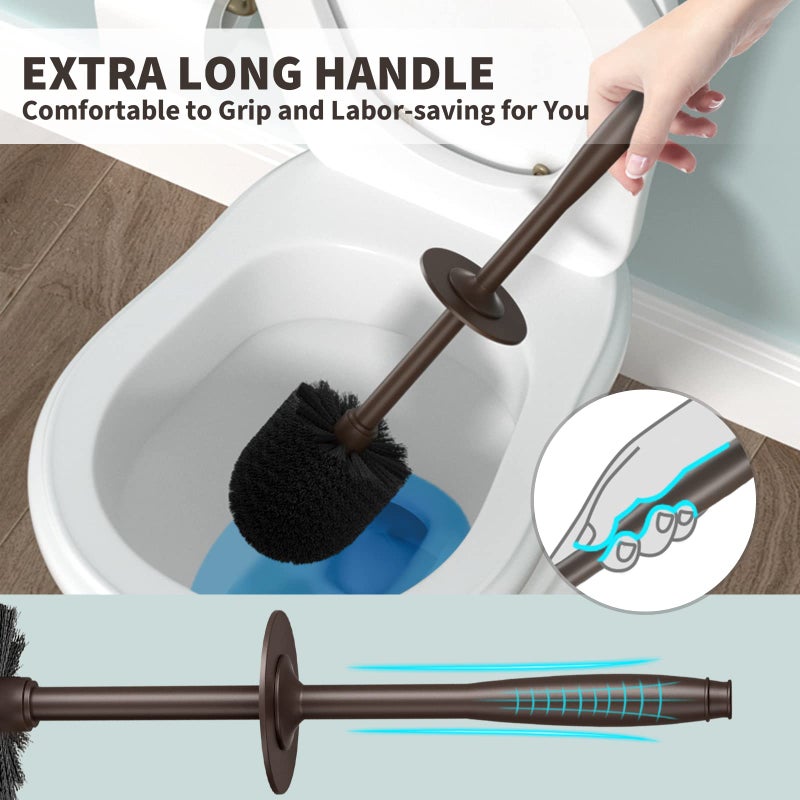 uptronic Toilet Brush and Holder 2 Pack, Toilet Bowl Brush with Extra Long Handle, Toilet Scrubber and Covered Holder, Toilet Brushes for Bathroom-Space Saving, Covered Brush, Durable, Deep Cleaning(Bronze) - Image 4