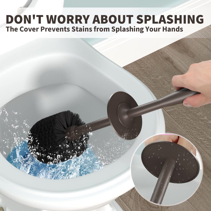 uptronic Toilet Brush and Holder 2 Pack, Toilet Bowl Brush with Extra Long Handle, Toilet Scrubber and Covered Holder, Toilet Brushes for Bathroom-Space Saving, Covered Brush, Durable, Deep Cleaning(Bronze) - Image 3