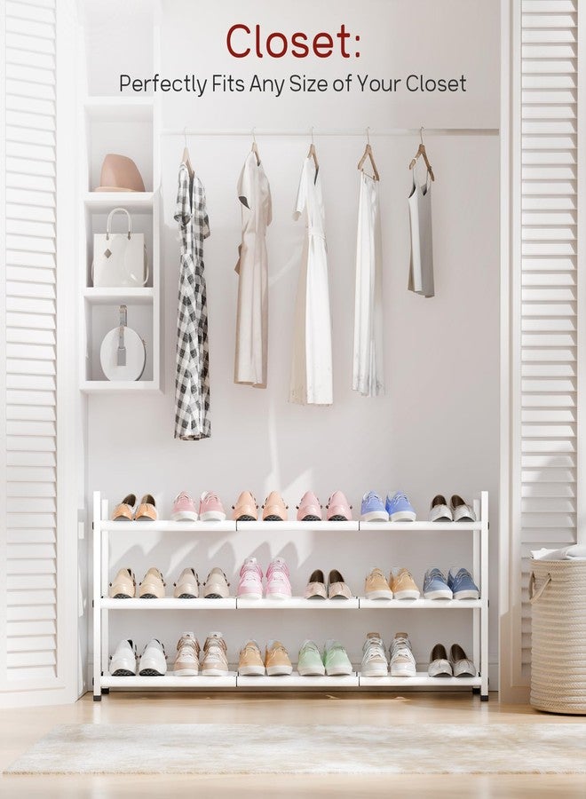 Bumusty 3-Tier Long Expandable Shoe Rack for Closet, 18"-44" Adjustable Shoe Rack for Entryway, 15-18 Pairs Large Shoe Organizer Shelf Storage, Sturdy Metal, White - Image 2