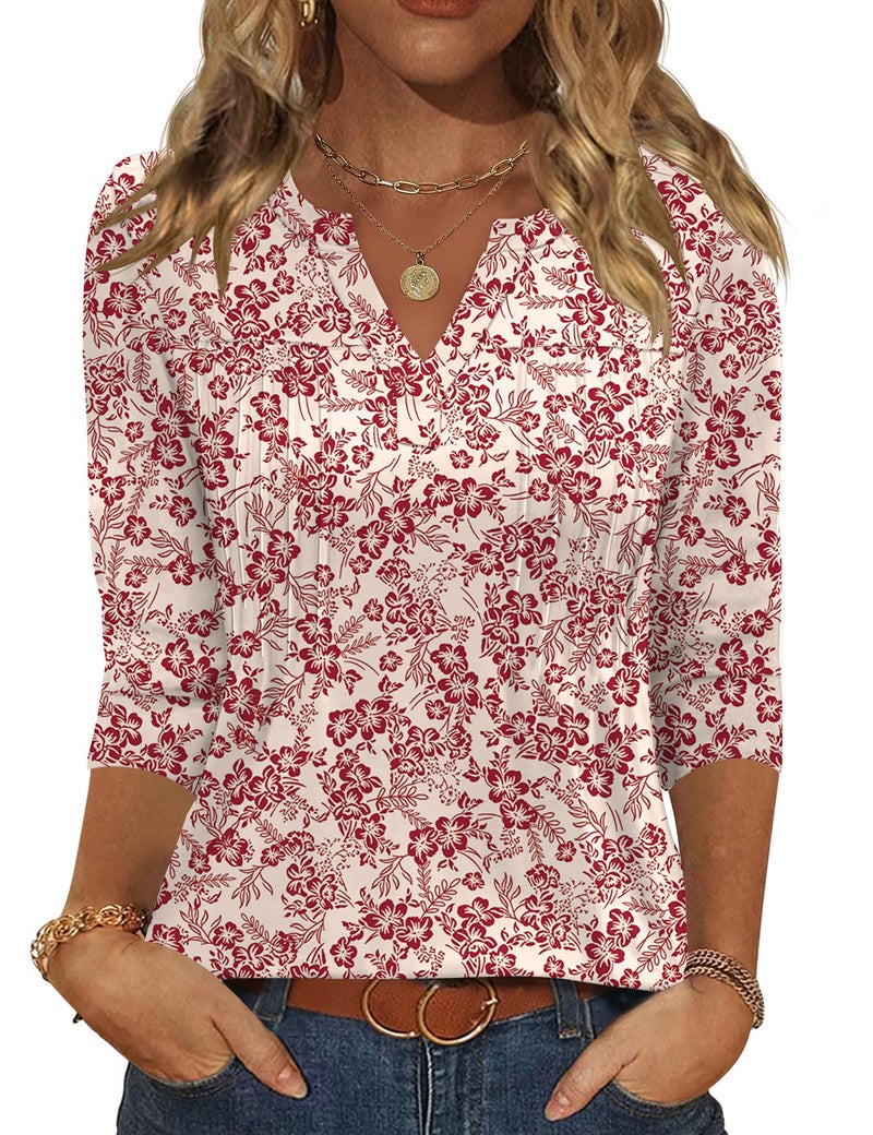 Rapbin Work Tops for Women Womens Spring Tops Womens Summer Blouses 2026 Fashion V Neck 3/4 Length Sleeve School Outfits for Teachers - Image 2
