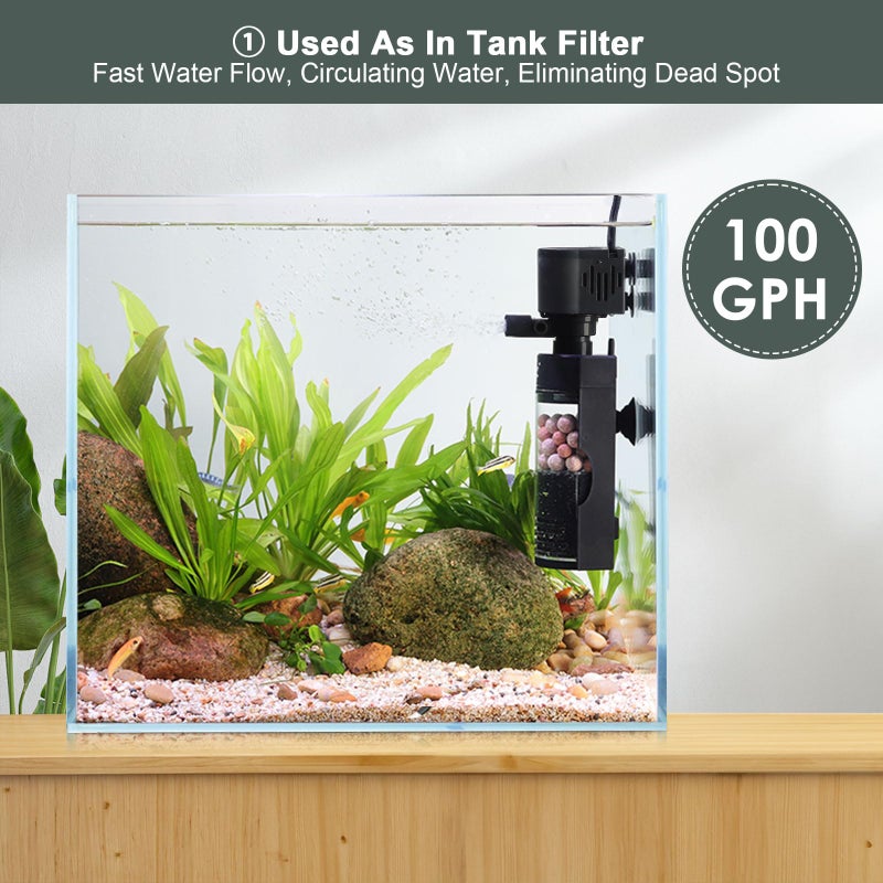 hygger Quiet Fish Tank Filter with Bio Balls Sponge Air Hose, Aquarium in-Tank Filter for 10-40 Gallon 7W 100 GPH - Image 3