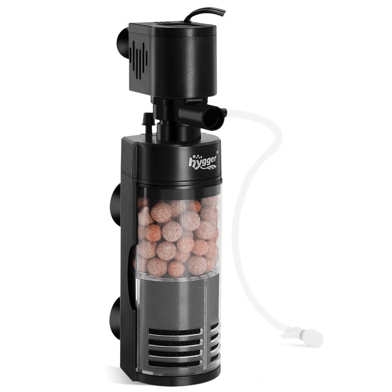 hygger Quiet Fish Tank Filter with Bio Balls Sponge Air Hose, Aquarium in-Tank Filter for 10-40 Gallon 7W 100 GPH - Image 1