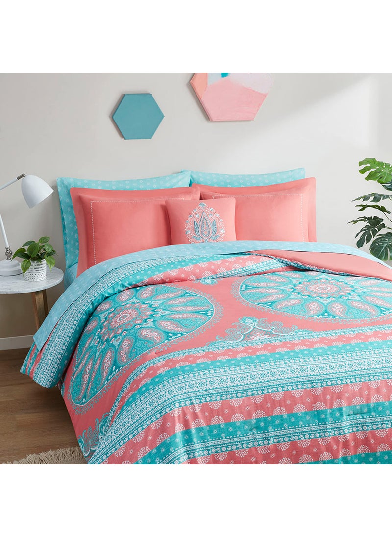 Degrees of Comfort Degrees of Comfort Bed in A Bag Queen Size Boho Mandala 8 Piece Complete Comforter Sets with Sheet for Women Microfiber Bohemian Colorful Bedding Set Matching Decorative Pillow Coral 
