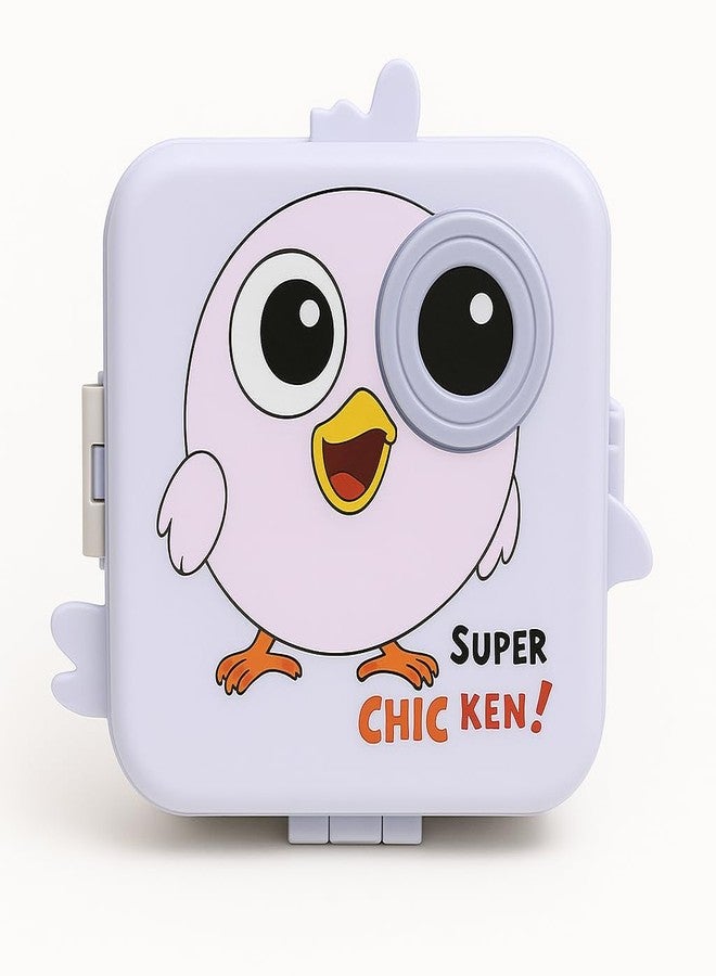 Darkpyro Super Bite Buddy Cartoon Kids Lunch Box with Compartments – Air Vent, Spoon, Sauce Container & Stainless Steel Tray – Purple Chick Design(1100ml+50ml) - Image 1