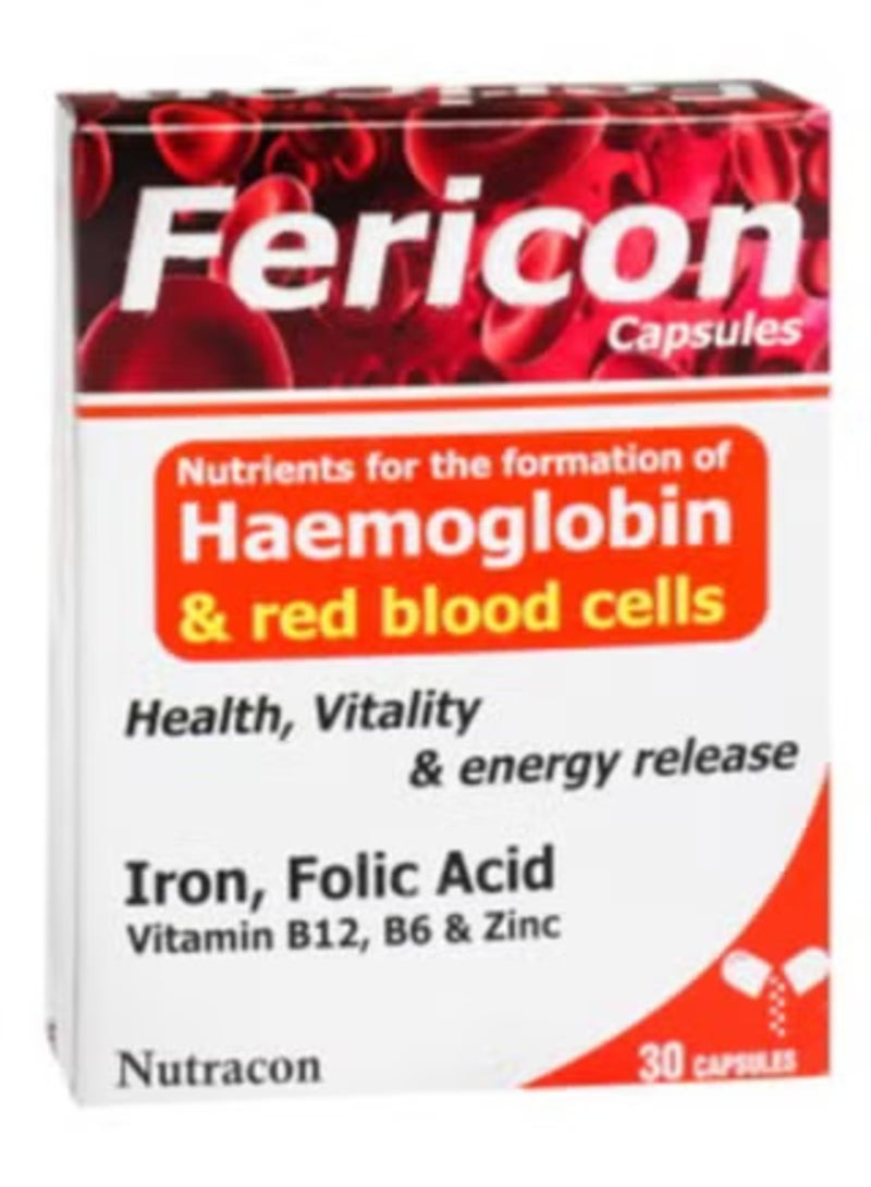 Fericon Capsule 30’s (iron, folic acid, vitamin B12, vitamin B6 & zinc)