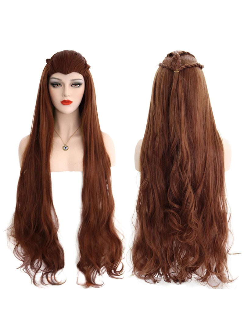 BERON BERON 40 Inches Brown Wig with Braid Long Wavy Wig Brown Wigs for Cosplay Party Wig Cap Include 