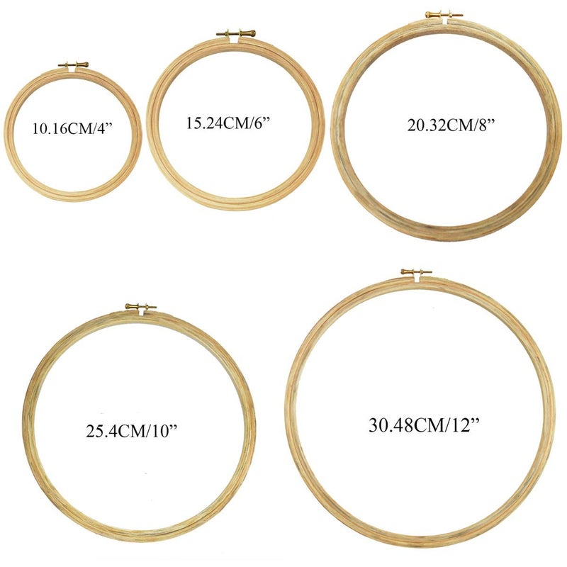 MALKAS BOUTIQUE Round Wooden Embroidery Hoop Frame with Rust-Free Plastic Covered Metal Screw for Better Adjustment, Used for Crafting, Punch Needle Set for Embroidery, 5 Pcs Combo (8 Inch) - Image 3