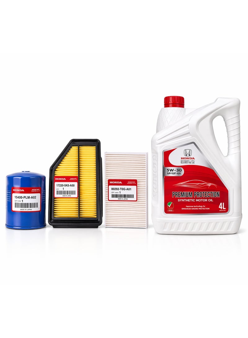 Honda 5W-30 Synthetic Engine Oil 4L with Oil Filter, Air Filter & Cabin Filter – Genuine Parts Combo for Honda Vehicles