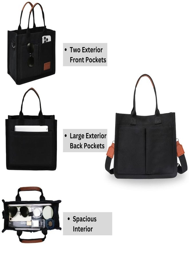 NGIL Large Canvas Tote Bag - Travel Shoulder Carryall for Women Laptop Case Lightweight Style for Work Commute or Weekend Use, Black, Large - Image 5