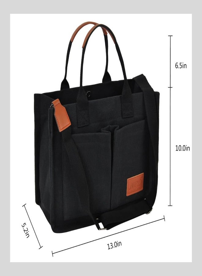 NGIL Large Canvas Tote Bag - Travel Shoulder Carryall for Women Laptop Case Lightweight Style for Work Commute or Weekend Use, Black, Large - Image 3
