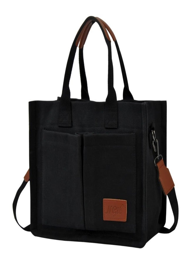 NGIL Large Canvas Tote Bag - Travel Shoulder Carryall for Women Laptop Case Lightweight Style for Work Commute or Weekend Use, Black, Large - Image 1