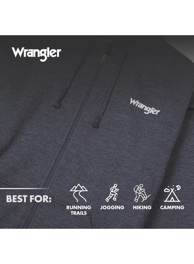 Wrangler Mens Hoodies Big and Tall Thermal Lined Hoodies for Men Zip Up Mens Sweatshirt Charcoal Heather/Black - Image 4