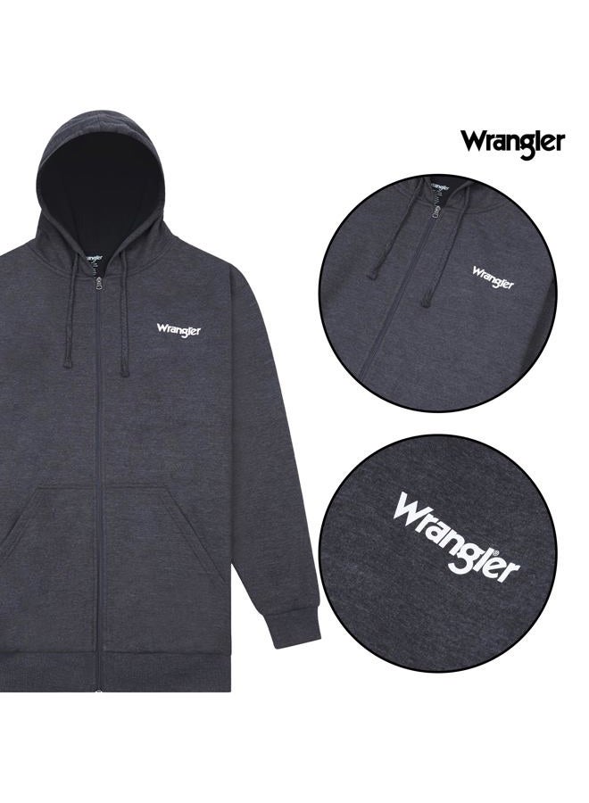Wrangler Mens Hoodies Big and Tall Thermal Lined Hoodies for Men Zip Up Mens Sweatshirt Charcoal Heather/Black - Image 2