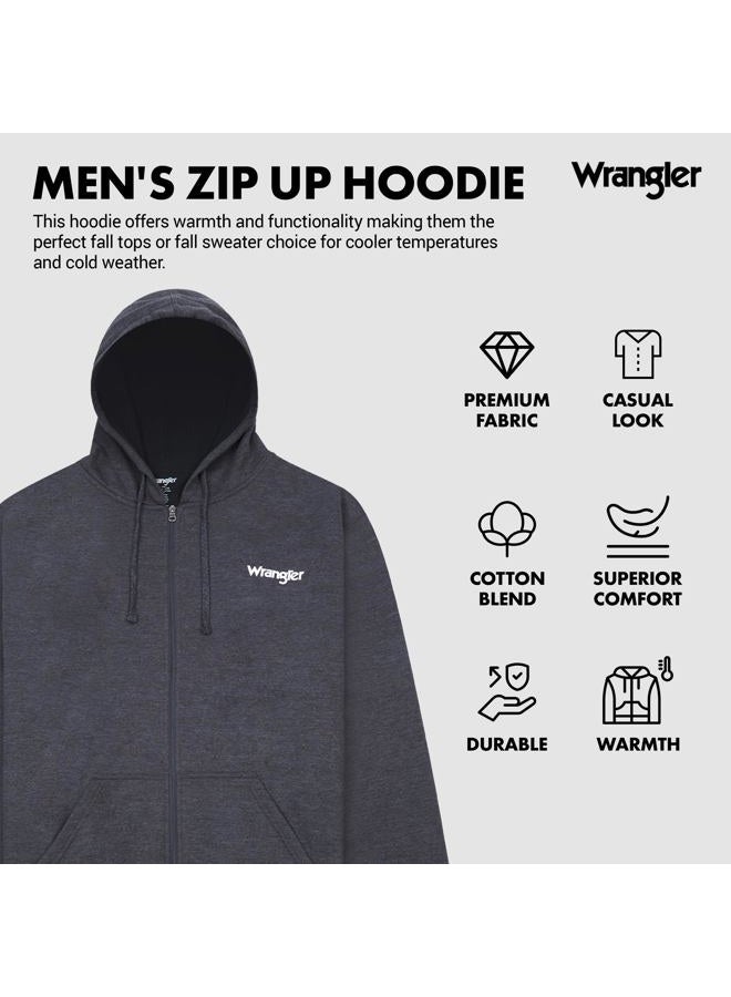 Wrangler Mens Hoodies Big and Tall Thermal Lined Hoodies for Men Zip Up Mens Sweatshirt Charcoal Heather/Black - Image 3