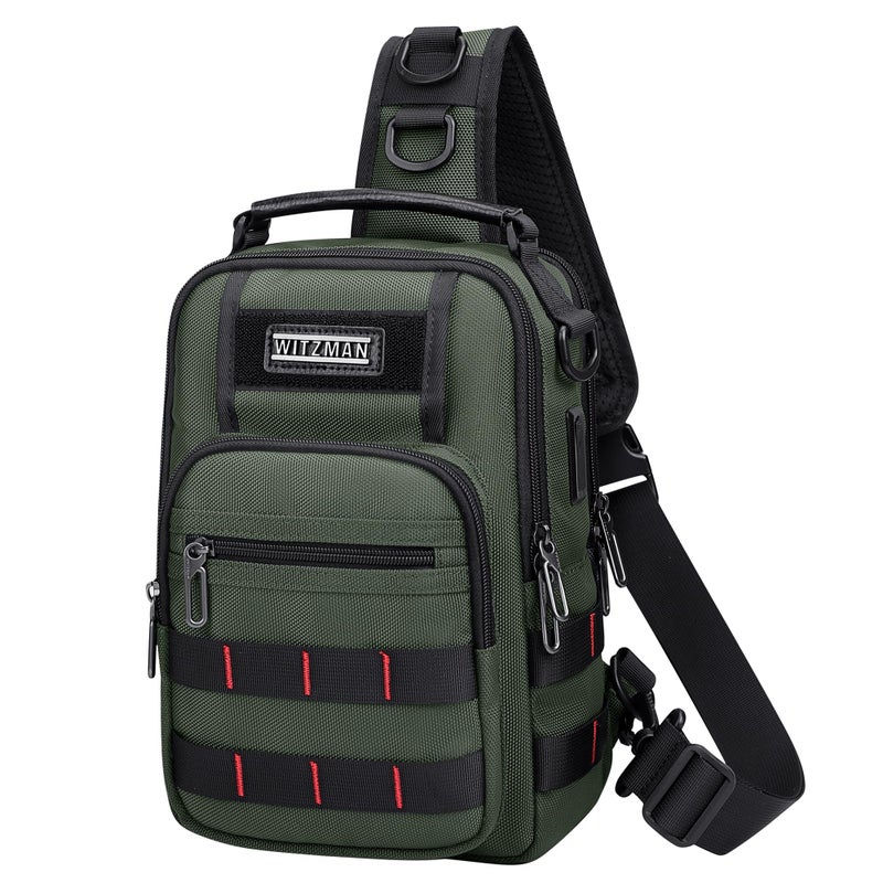 WITZMAN Sling Bag for Men Travel Crossbody Sling Bags with USB Charging Port Casual Daily Work Shoulder Chest Bag(B730 Army Green) - Image 1