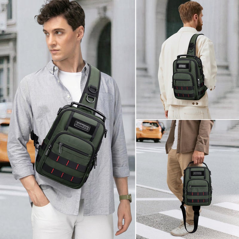 WITZMAN Sling Bag for Men Travel Crossbody Sling Bags with USB Charging Port Casual Daily Work Shoulder Chest Bag(B730 Army Green) - Image 2