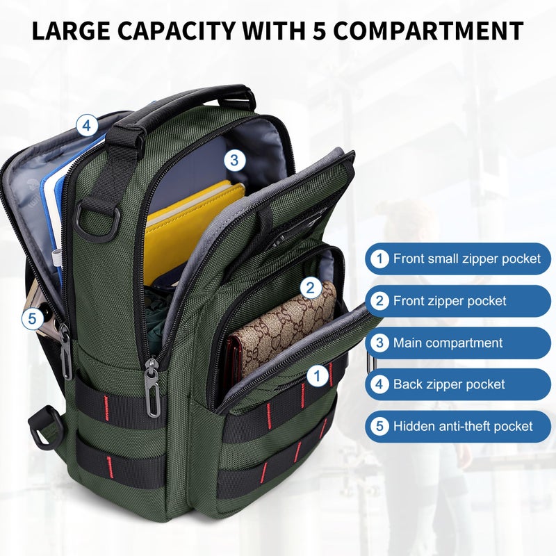 WITZMAN Sling Bag for Men Travel Crossbody Sling Bags with USB Charging Port Casual Daily Work Shoulder Chest Bag(B730 Army Green) - Image 3