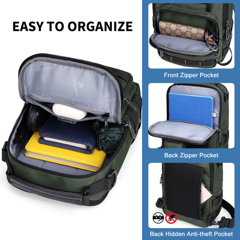 WITZMAN Sling Bag for Men Travel Crossbody Sling Bags with USB Charging Port Casual Daily Work Shoulder Chest Bag(B730 Army Green) - Image 4