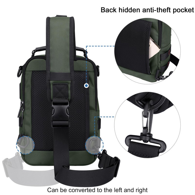 WITZMAN Sling Bag for Men Travel Crossbody Sling Bags with USB Charging Port Casual Daily Work Shoulder Chest Bag(B730 Army Green) - Image 5