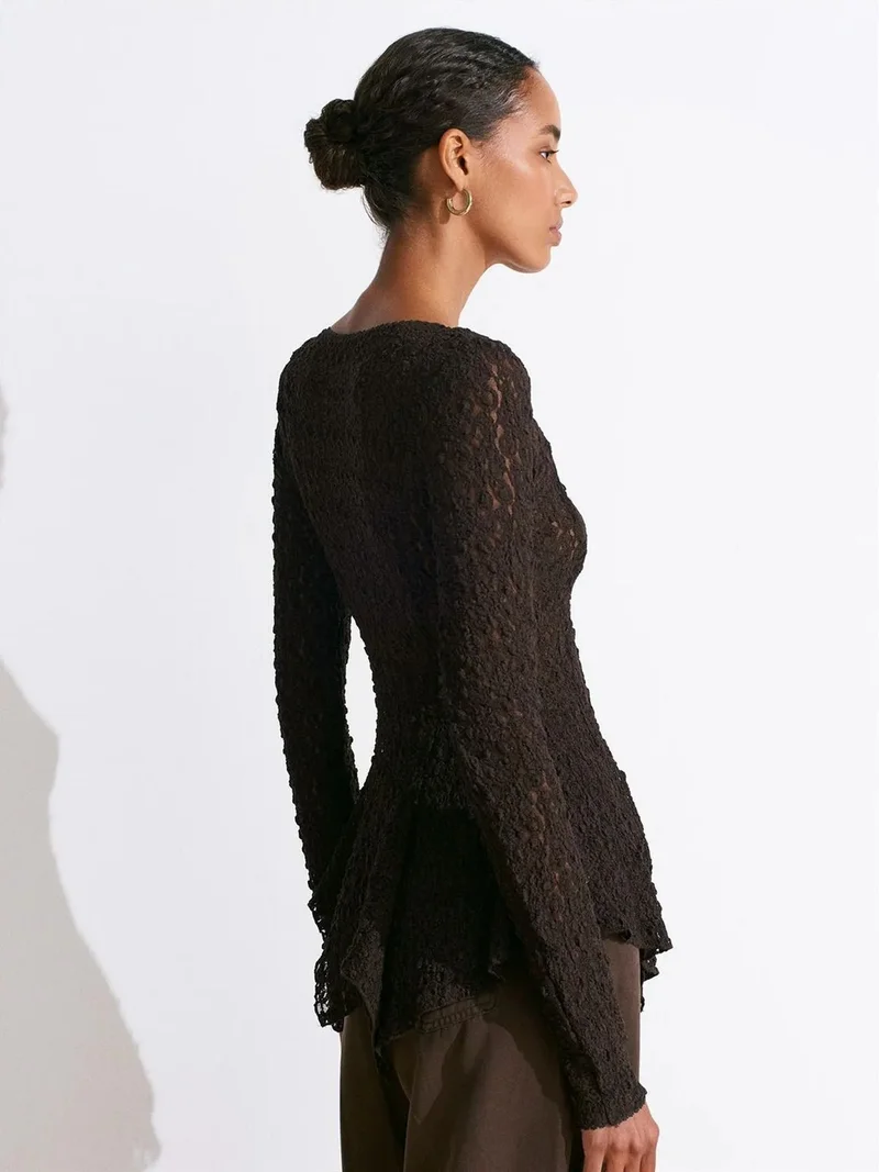 Dilvin Dilvin Lace V-Neck Button Cardigan