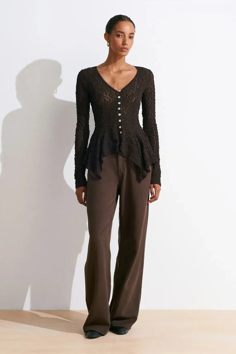 Dilvin Black DILVIN Lace V-Neck Button Cardigan for Women | Best Price UAE