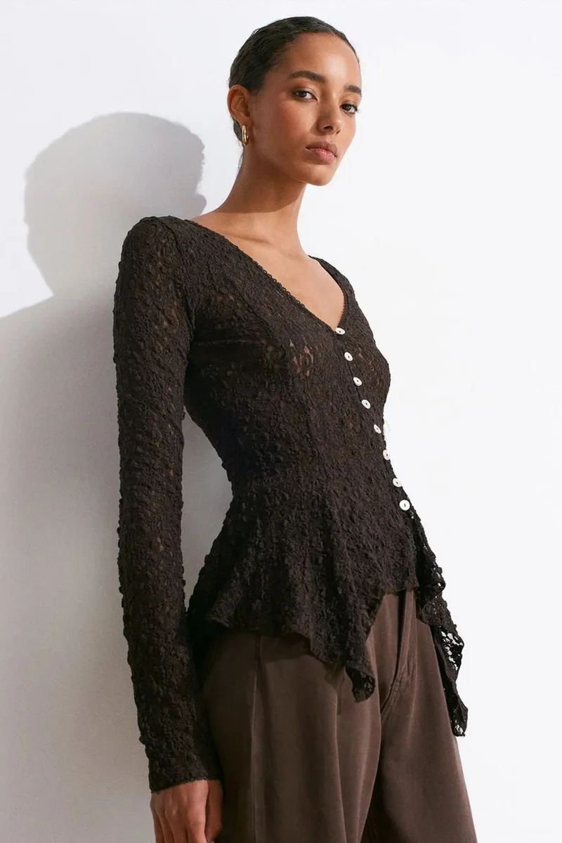 DILVIN Lace V-Neck Button Cardigan