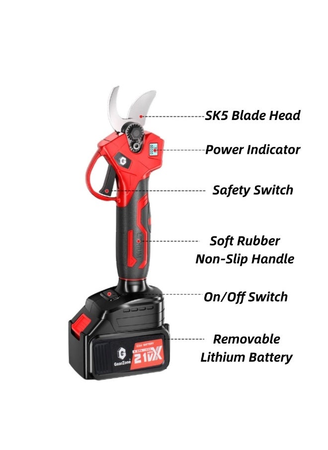 GearZone - Cordless Pruning Shears, Electric Pruner with 2PCS Batteries, Tool Box, 2PCS Replacement Cutting Blades, 25 and 30mm Cutting Diameter, LCD Display Screen, Red Color - Image 1